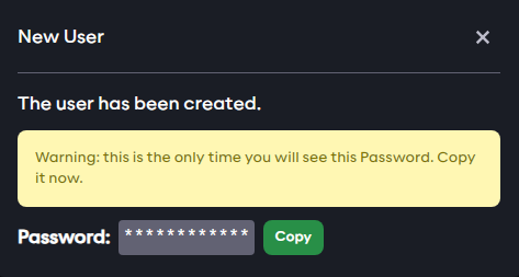 New password created for new user