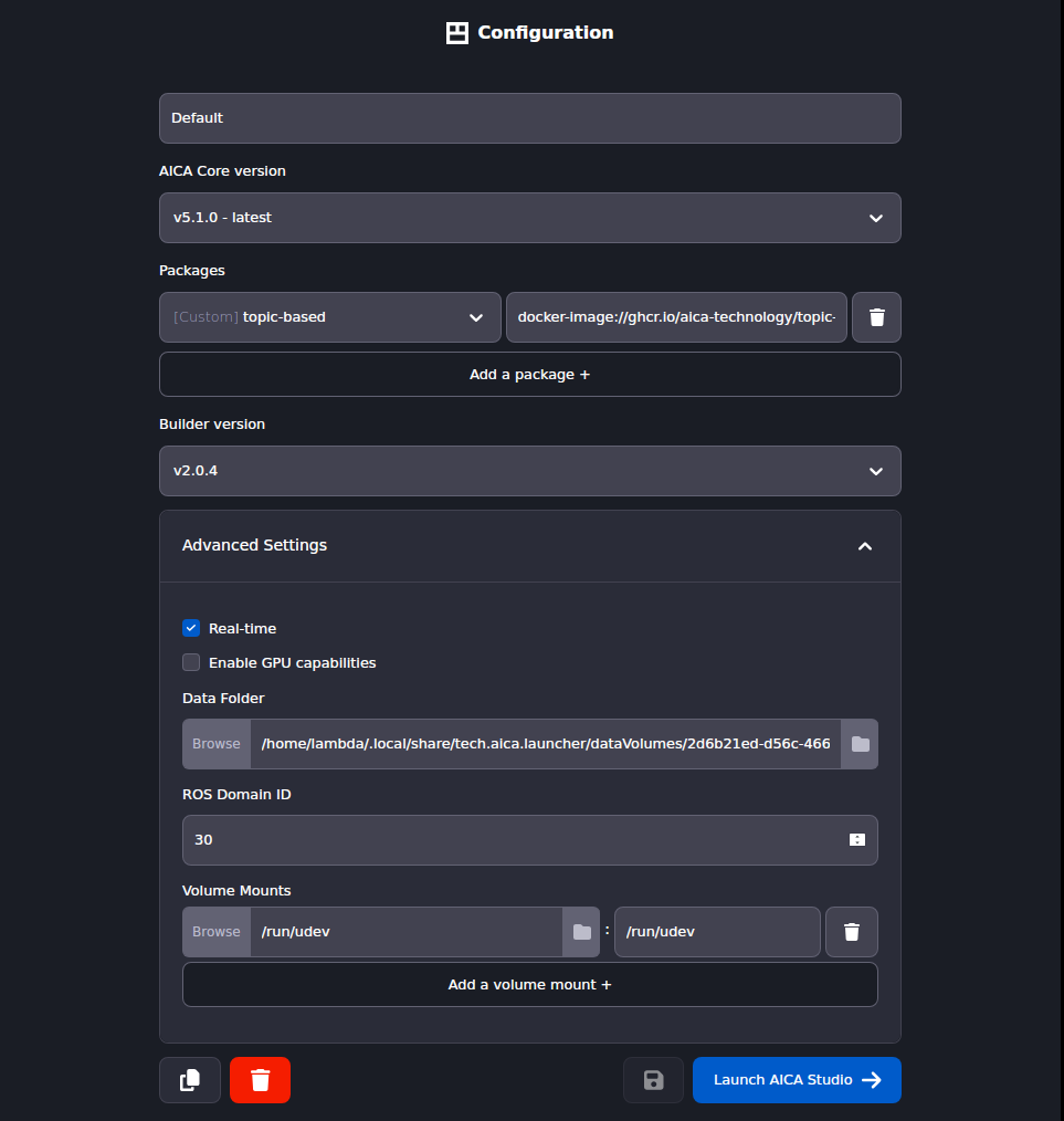 AICA Launcher Configuration